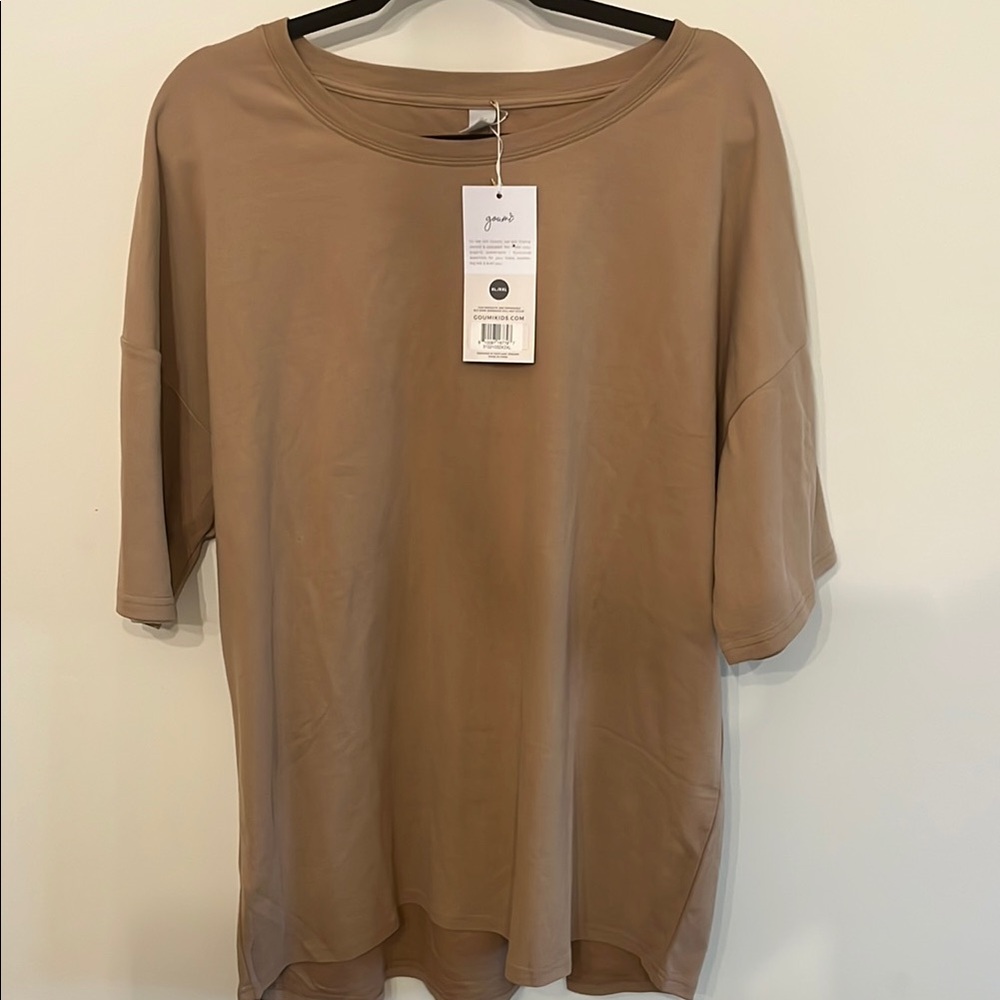 Goumi Tan Boxy Oversized 3/4 Sleeve Tee